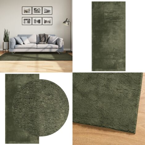 Alfombra pelo corto suave lavable HUARTE verde bosque 100x200cm - Alfombra lavable - Alfombra antideslizante