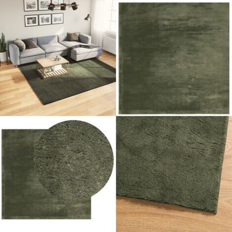 Alfombra pelo corto suave lavable HUARTE verde bosque 240x240cm - Alfombra lavable - Alfombra antideslizante
