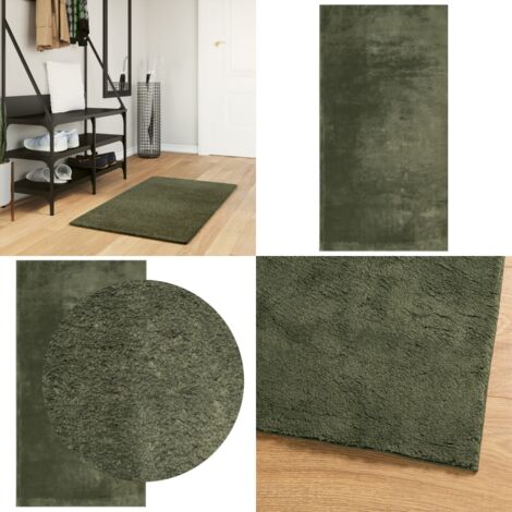 Alfombra pelo corto suave lavable HUARTE verde bosque 60x110 cm - Alfombra lavable - Alfombra suave