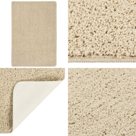 Alfombra peluda antideslizante color crema 120x170 cm - Alfombra antideslizante - Alfombra crema