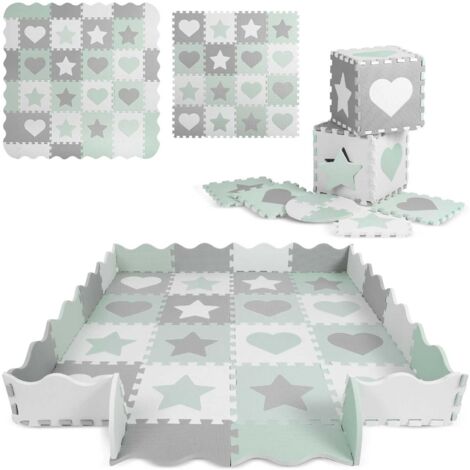 Alfombra puzzle de espuma 151x151cm 16uds Ricokids gris y menta