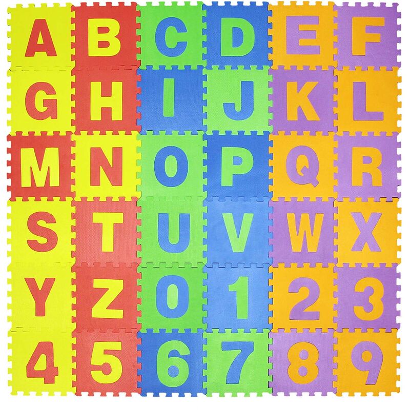 

Alfombra puzzle para niños con letras y números 86 piezas 3.2m² Colchoneta de juegos Espuma EVA