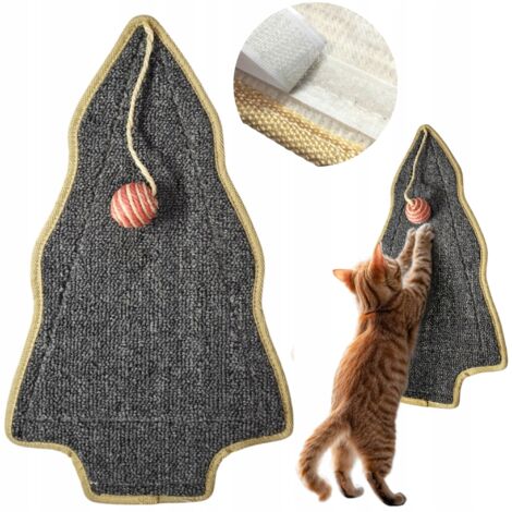Alfombra rascadora con forma de árbol de Navidad y pelota para gatos, 50 cm