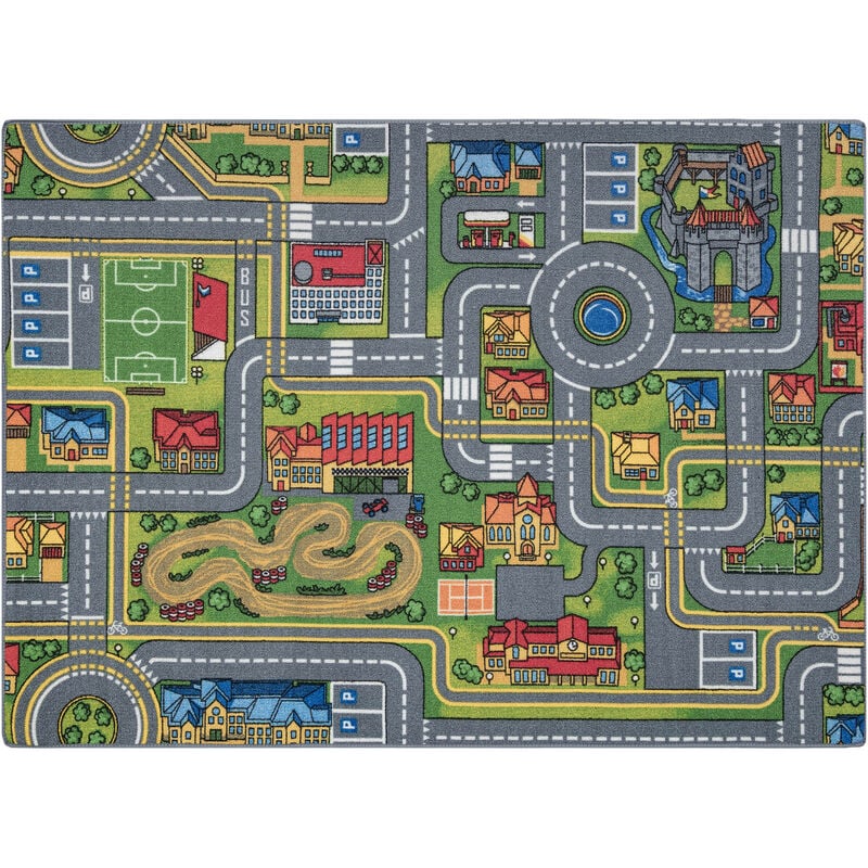 ALFOMBRA REBEL ROADS City life 97 Ciudad, antideslizante para niños - gris multicolour 95x200 cm