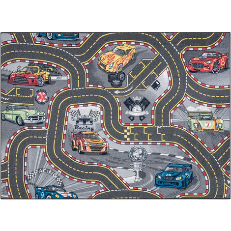 ALFOMBRA REBEL ROADS Racers 97 Calles, carros, antideslizante para niños - gris gray 95x133 cm