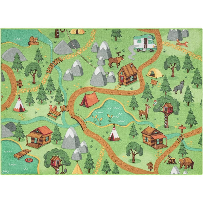 ALFOMBRA REBEL ROADS Wild life 90 Bosque, animales antideslizante para niños - verde green 95x200 cm