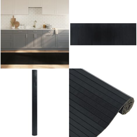 Alfombra rectangular bambú negro 100x300 cm - Alfombra negra - Alfombra rectangular