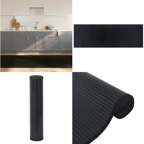Alfombra rectangular bambú negro 100x300 cm - Alfombra negra - Alfombra rectangular