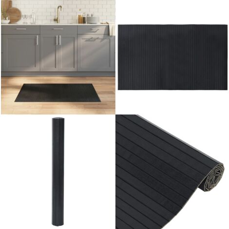 Alfombra rectangular bambú negro 60x100 cm - Alfombra negra - Alfombra rectangular