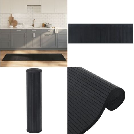 Alfombra rectangular bambú negro 60x200 cm - Alfombra negra - Alfombra rectangular