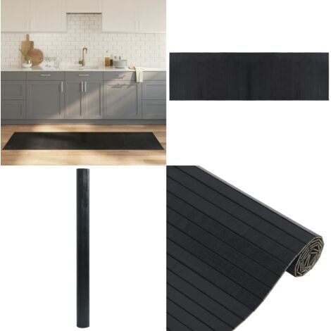 Alfombra rectangular bambú negro 60x200 cm - Alfombra negra - Alfombra rectangular