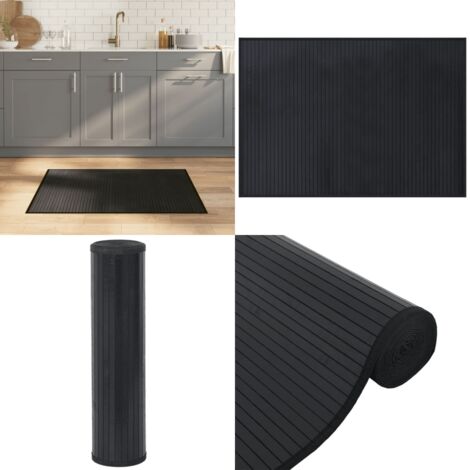 Alfombra rectangular bambú negro 70x100 cm - Alfombra negra - Alfombra rectangular
