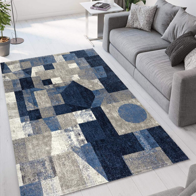 

Alfombra rectangular de diseño geométrico moderno azul gris Milano BLU013 | Talla: 60 x 110