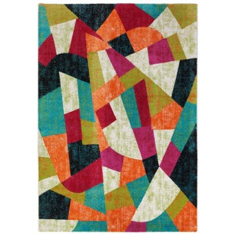 Alfombra rectangular de pelo corto multicolor