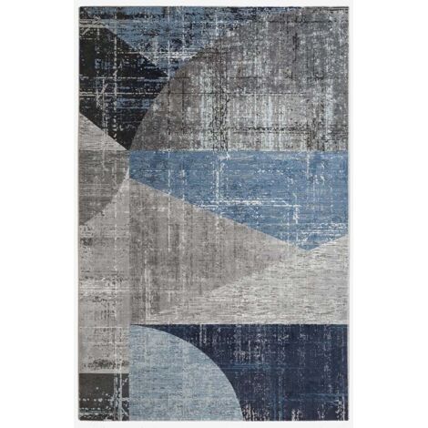 Alfombra rectangular geométrica azul gris para salón Double BLU006