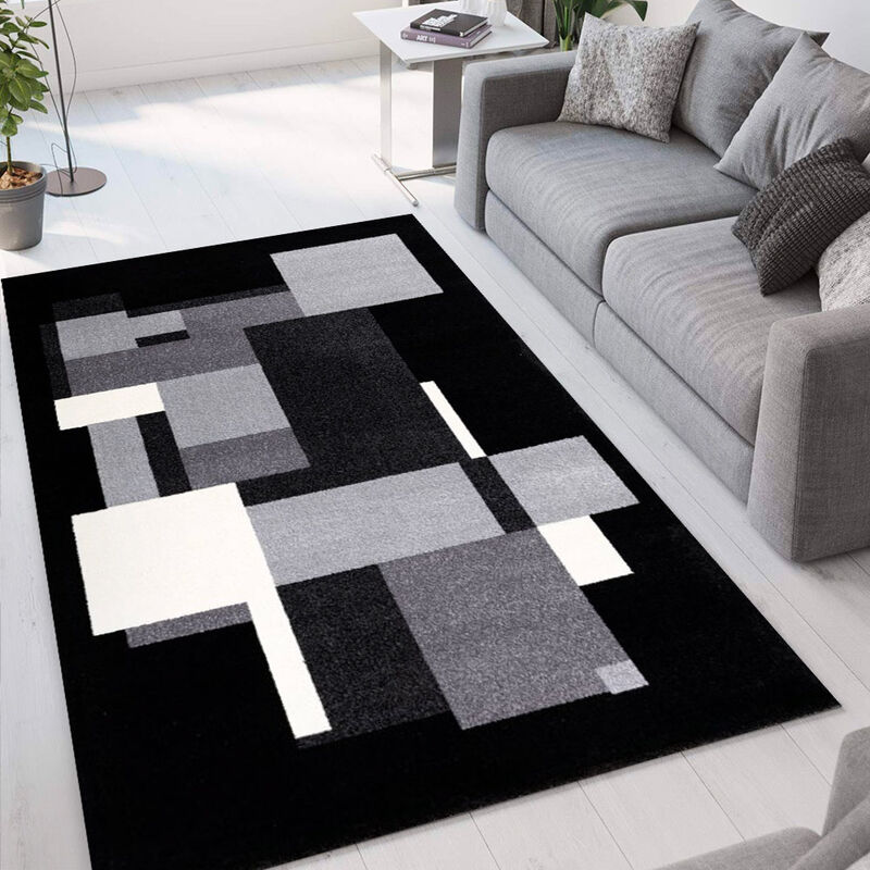 

WMD - Alfombra rectangular moderna diseño geométrico gris negro Milano GRI014 | Talla: 160 x 230