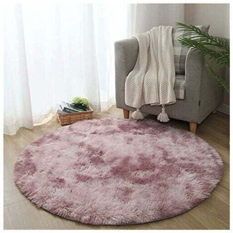 Alfombra redonda con degradado de color tie-dye, alfombra de red roja, alfombra de pelo largo para mesita de noche, decoración de dormitorio, estilo pastoral, alfombras decorativas para el hogar (60 x