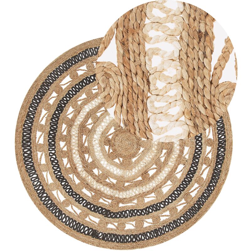 

Alfombra redonda de yute beige/negro ⌀ 140 cm GOYNE