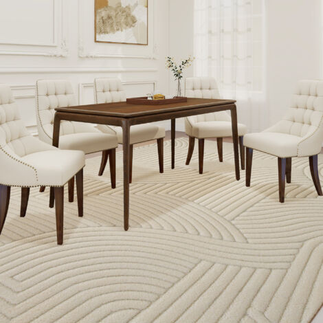 Alfombra Salón 160x120 cm Pelo Corto Estilo Moderno Base Antideslizante Tejida a Máquina Crema