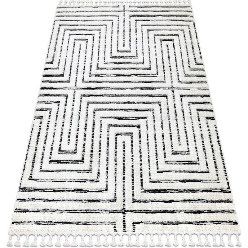 

Rugsx - Alfombra SEVILLA Z788B laberinto, griego blanco / antracita Franjas Bereber Marroquí Shaggy Blanco 140x190 cm