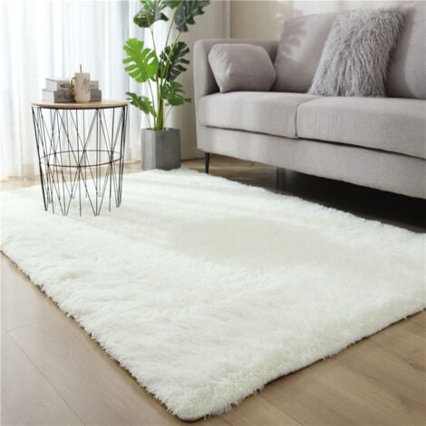 Alfombra Shaggy para salón, 160 x 230 cm, alfombra de noche, pelo largo, color blanco y beige, suave, para salón, dormitorio, sofá