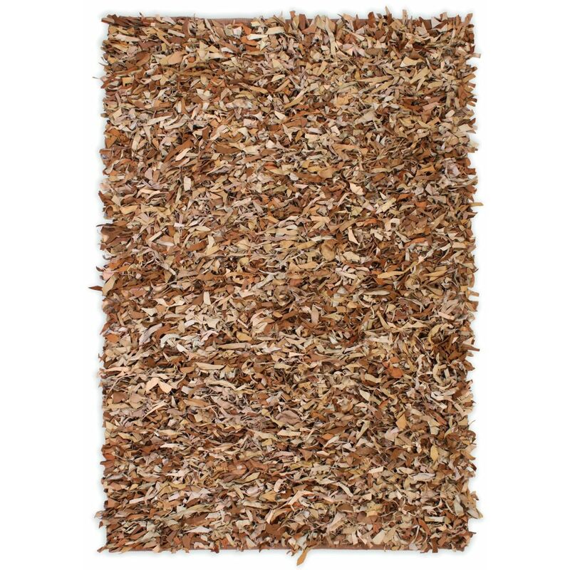 

Alfombra shaggy peluda de cuero auténtico 160x230 cm canela
