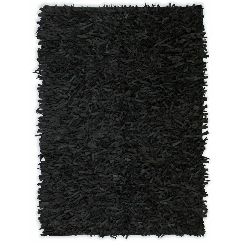 

Alfombra shaggy peluda de cuero autentico 160x230 cm negra