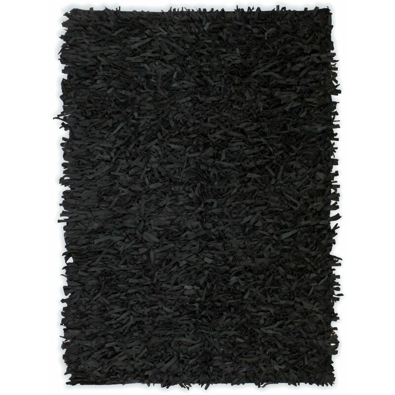 

Alfombra shaggy peluda de cuero auténtico 160x230 cm negra