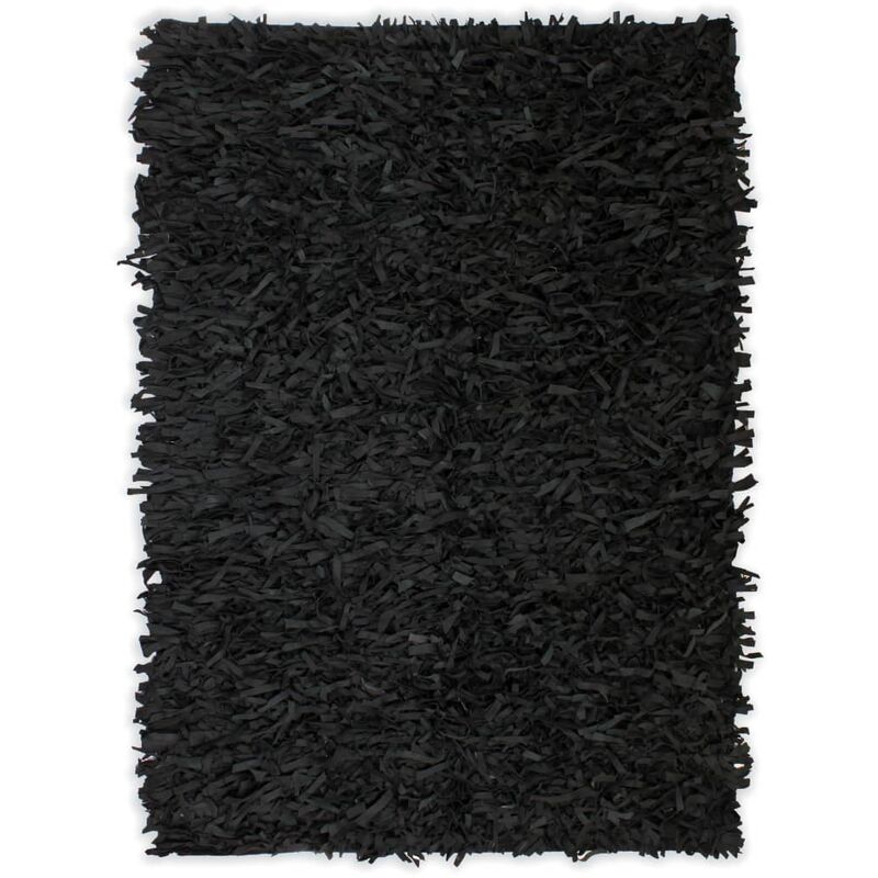 

Alfombra shaggy peluda de cuero auténtico 190x280 cm negra