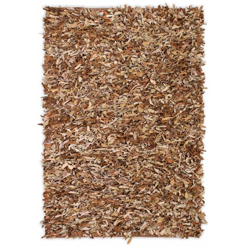 

Alfombra shaggy peluda de cuero autentico 80x160 cm canela