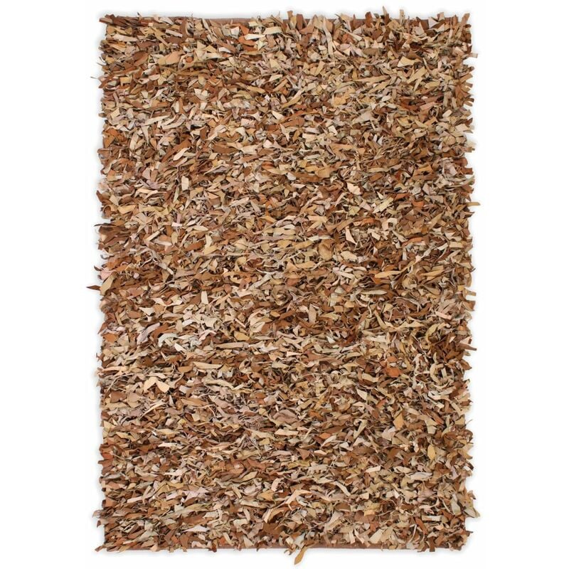 

Alfombra shaggy peluda de cuero auténtico 80x160 cm canela