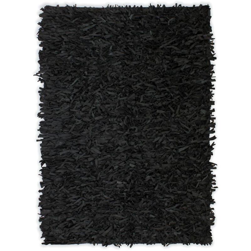 

vidaXL Alfombra Shaggy Peluda de Cuero Auténtico Negro 160x230 cm - Negro