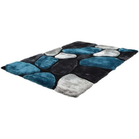 OZAIA Alfombra shaggy PIETRA turquesa y gris - Poliéster - 120x170 cm - Venta-unica