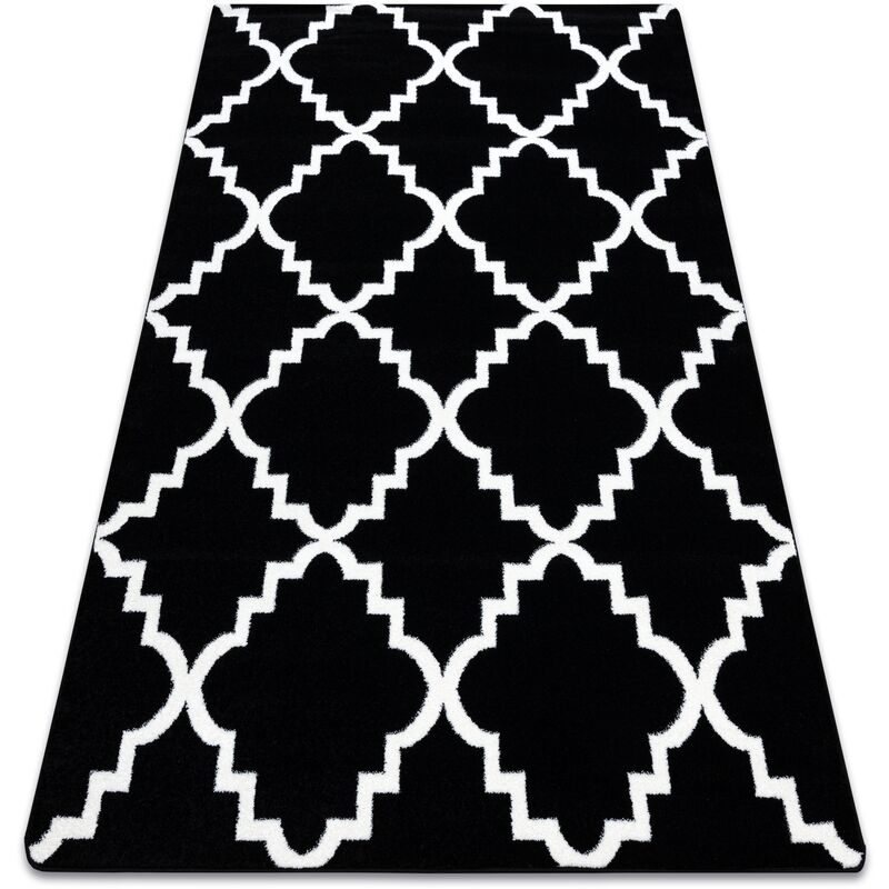 Rugsx - Alfombra sketch - F343 negro/crema Enrejado Trébol marroquí black 140x190 cm