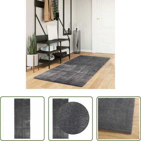 Alfombra suave -  Alfombra de pelo corto suave lavable HUARTE antracita 80x200 cm