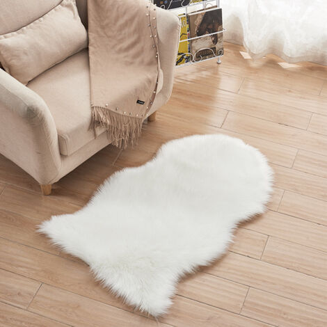Alfombra suave y decorativa para sofá, 60 x 90 cm - blanca