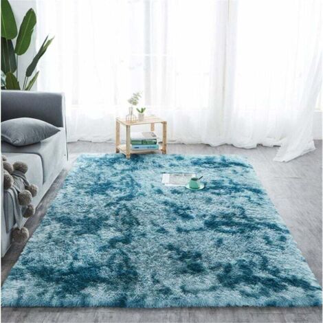 Alfombra suave y esponjosa con degradado, de pelo largo, lavable con reverso antideslizante, alfombra decorativa de estilo moderno para sala de estar, dormitorio, sofá (azul oscuro, 60 x 160 cm) - Fei