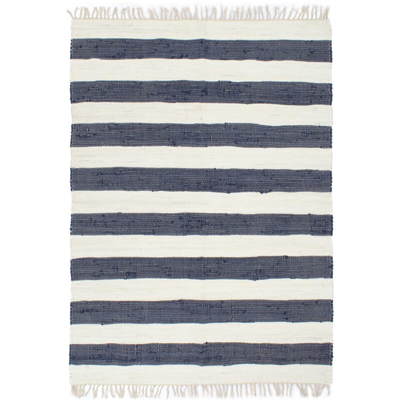 

Alfombra tejida a mano Chindi algodón 160x230 cm azul y blanco - Azul