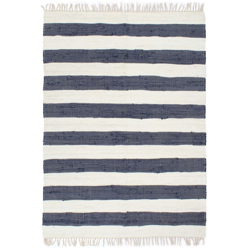 

Alfombra tejida a mano Chindi algodón 120x170 cm azul y blanco