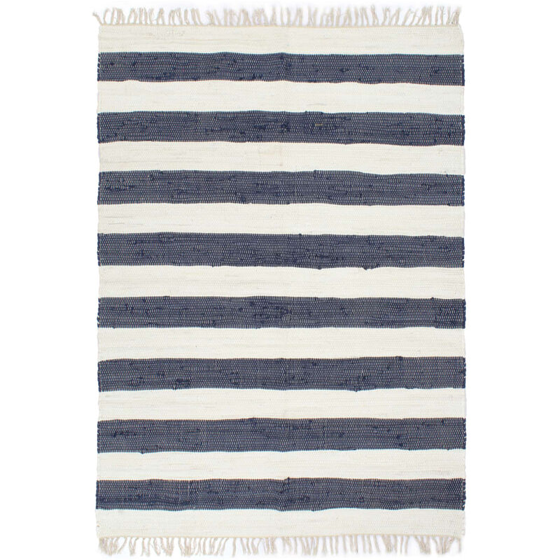 

Alfombra tejida a mano Chindi algodón 160x230 cm azul y blanco