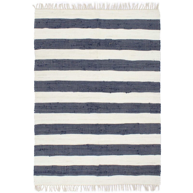 

Alfombra tejida a mano Chindi algodón 160x230 cm azul y blanco - Azul - Vidaxl