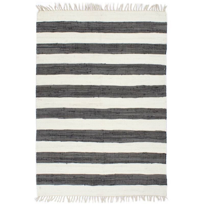 

Alfombra tejida a mano Chindi algodón antracita blanco 80x160cm