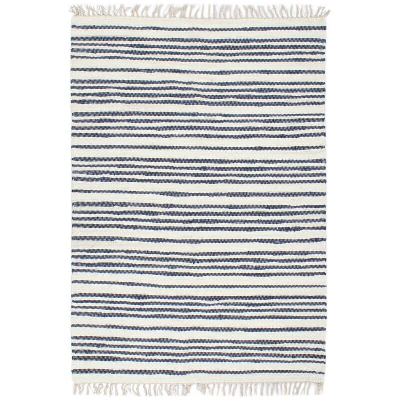 

Alfombra tejida a mano Chindi algodón 120x170 cm azul y blanco - Azul - Vidaxl