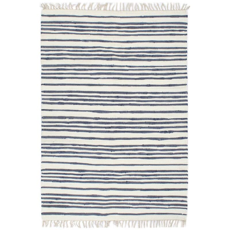 

vidaXL Alfombra tejida a mano Chindi algodón 160x230 cm azul y blanco - Azul
