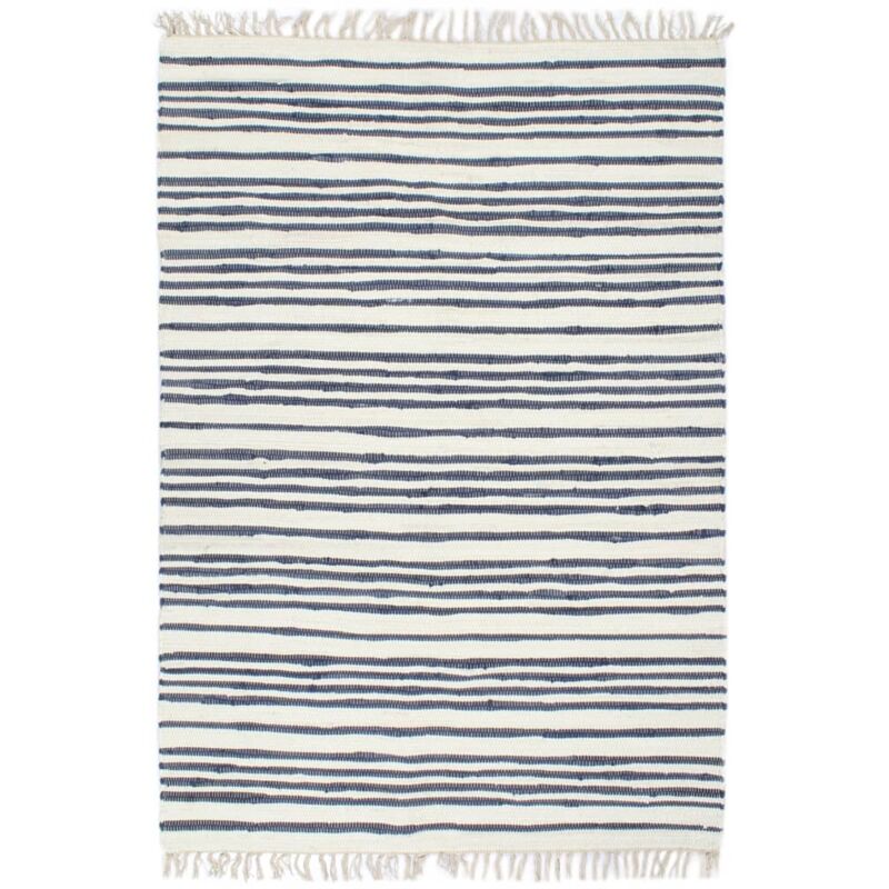 

vidaXL Alfombra tejida a mano Chindi algodón 200x290 cm azul y blanco - Azul