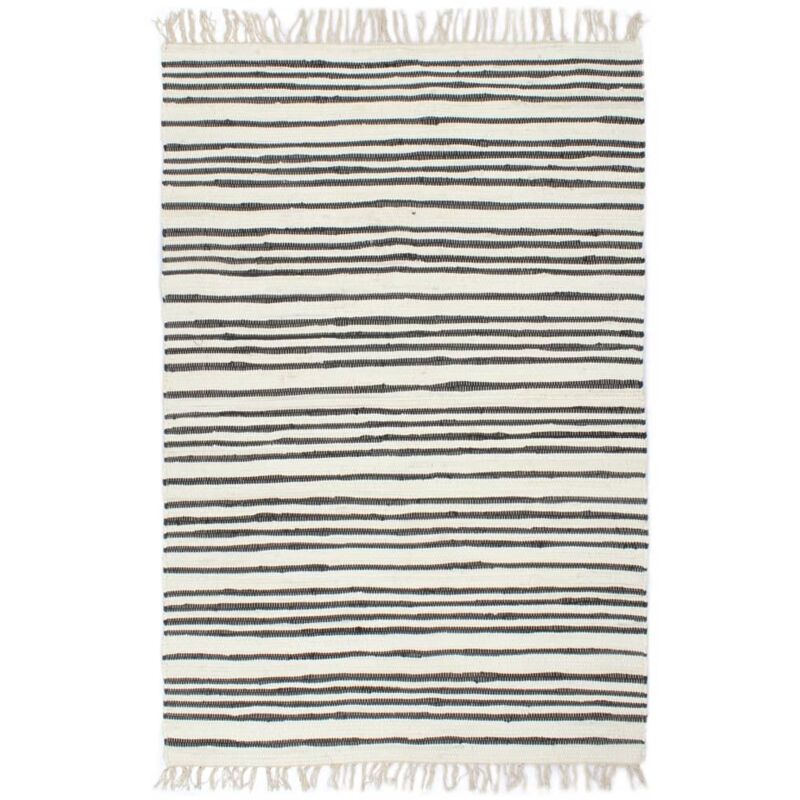 

vidaXL Alfombra hecha a mano Chindi algodón antracita blanco 160x230cm - Blanco