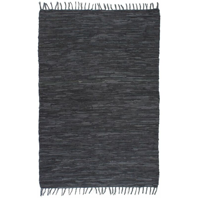 

Alfombra tejida a mano Chindi cuero 120x170 cm gris