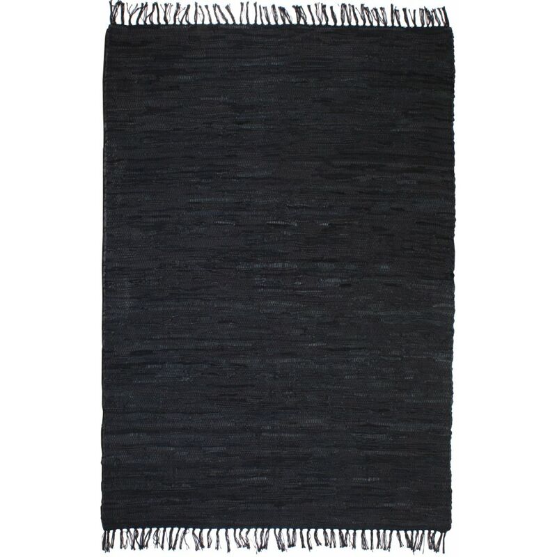 

Alfombra tejida a mano Chindi cuero 120x170 cm negro