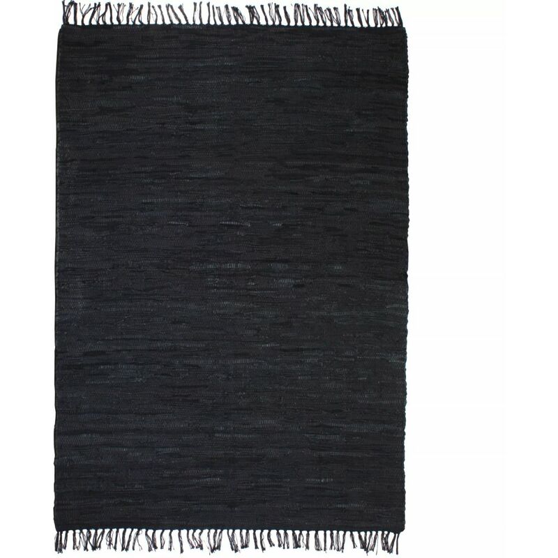 

Alfombra tejida a mano Chindi cuero 160x230 cm negro