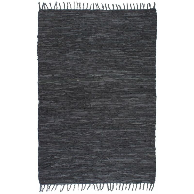 

Alfombra tejida a mano Chindi cuero 190x280 cm gris